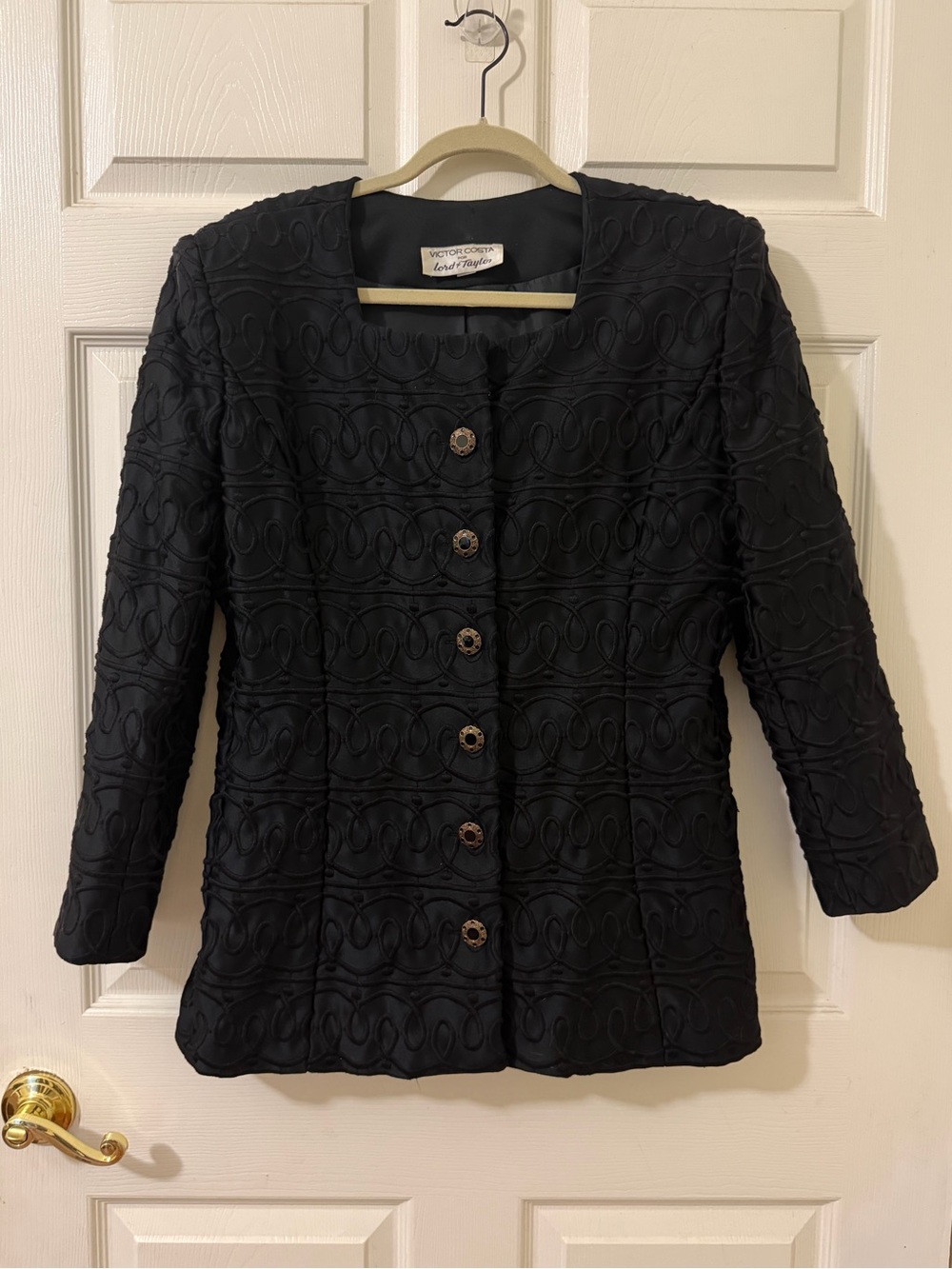 Vintage 80s Victor Costa for Lord & Taylor Black Soutache Evening Jacket Blazer